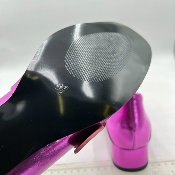 YDN Purple Square Toe Loafers Slip on Block Low Heel Pumps Buckle Fashion Shoes - Picture 6 of 9